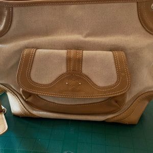Stone Mountain Tan and Cream Canvas Shoulder Bag